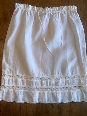 Johnny Was White Linen Skirt with Lace Embroidered Trim